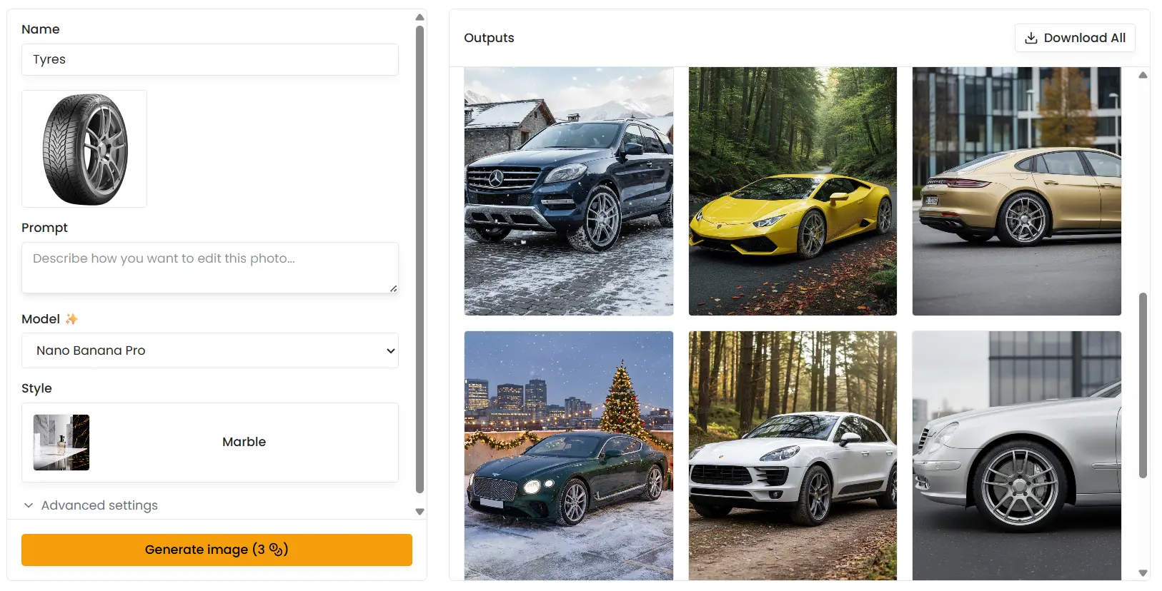 Application dashboard with AI-powered editing tools and style presets